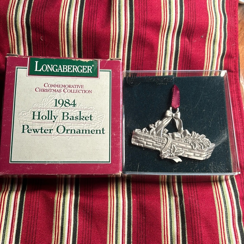 Longaberger 1984 Holly Basket Pewter Christmas Ornament NWT